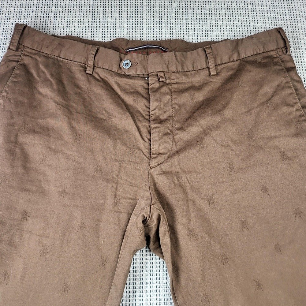Roda Pants Mens 36x30 Brown Chino Regular Fit Stretch Embroidered Bug Made Italy